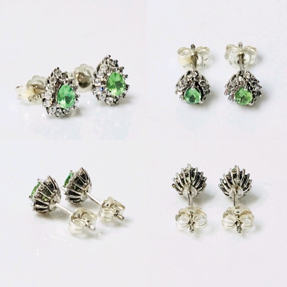 Sterling Silver Peridot Sapphire Stud Earrings - Picture 3 of 5
